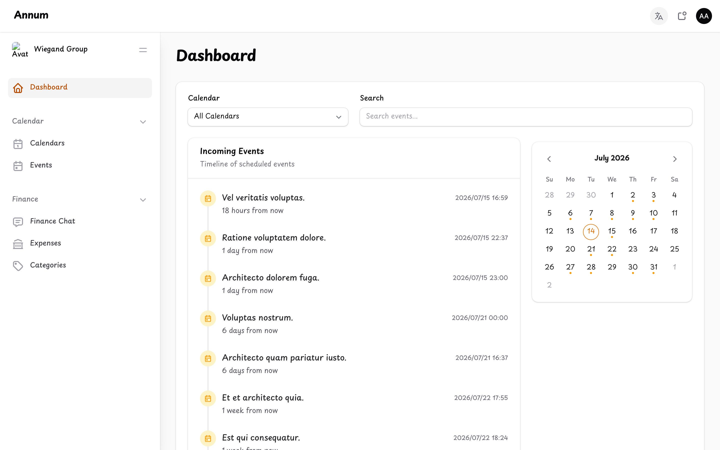 Famy Spot family dashboard showing milestones, expenses, and calendar